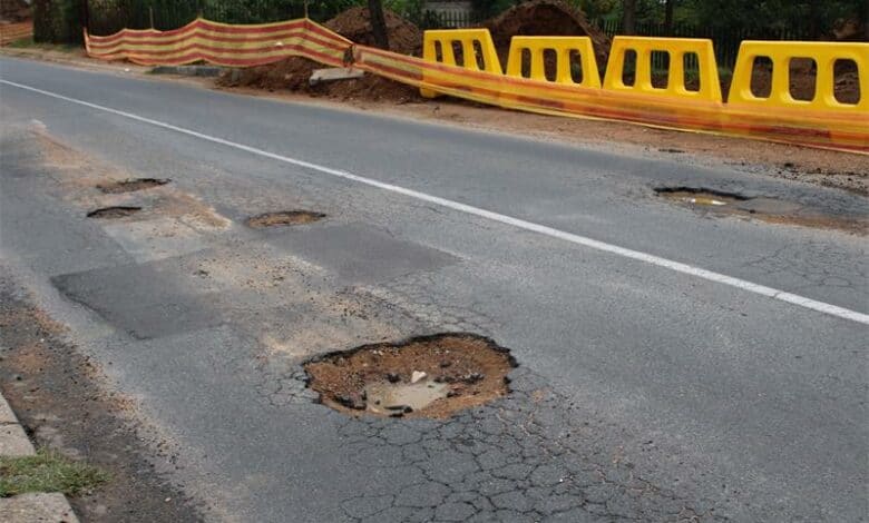 pothole in road
